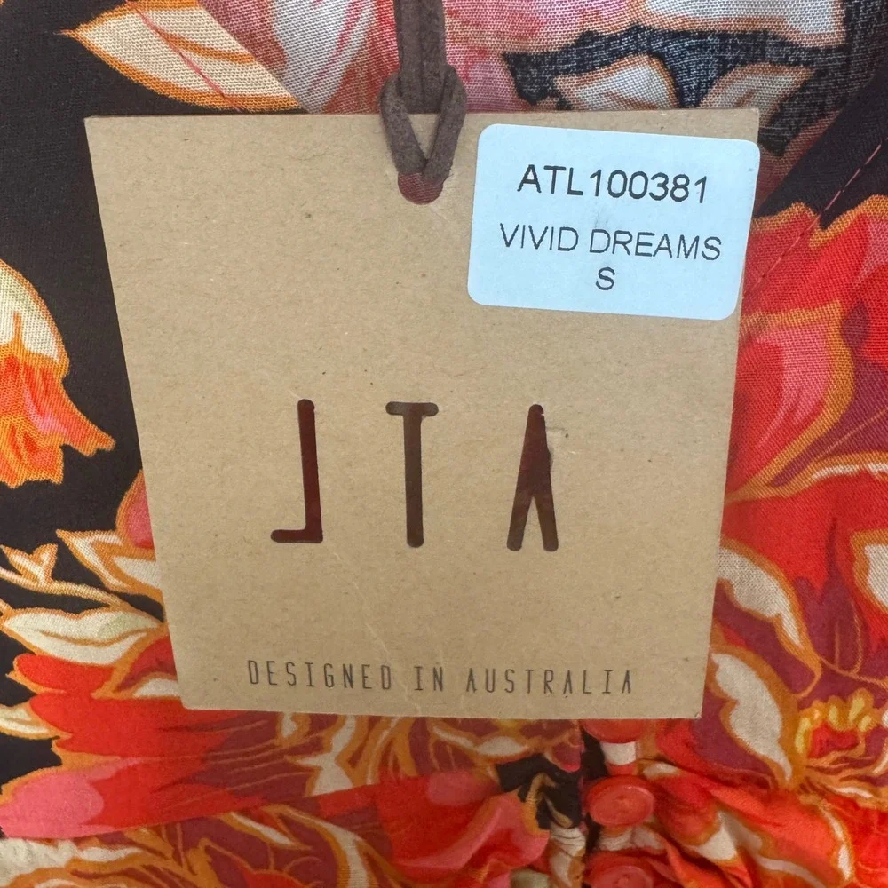 Anthropologie NWT Abel the Label‎ Maxi Dress S Red Floral Smocked Waist Ruffle